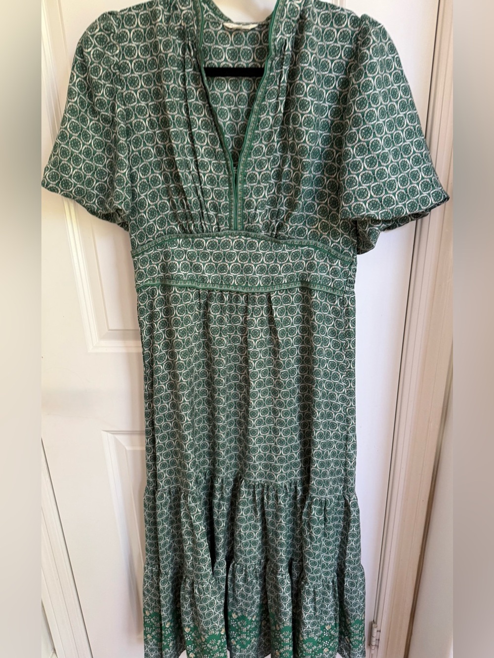Max Studio Green Patterned V-Neck Maxi Dress